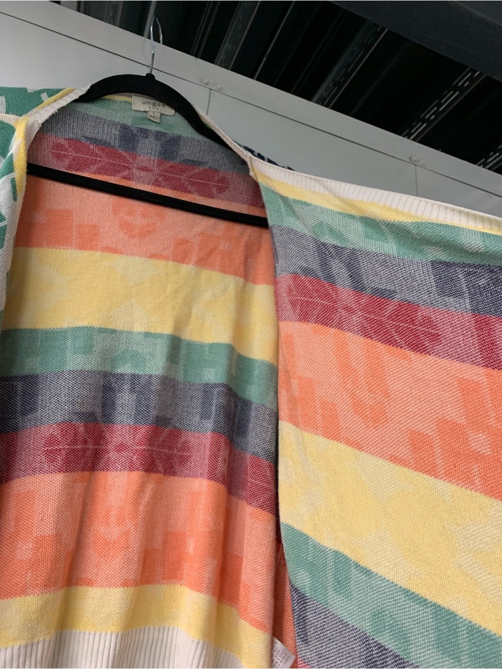 Umgee Multicolor Geometric Fringe Cardigan- Size L - Picture 3 of 5